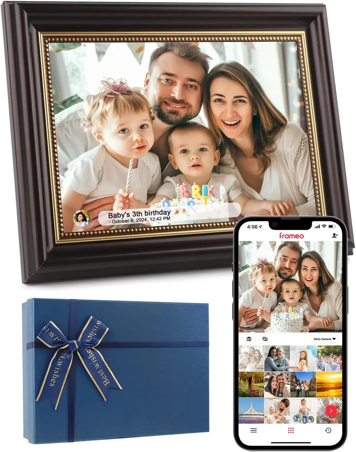 Cornice Digitale WiFi da 10.1 Pollici con 32GB, Schermo Touch IPS HD 1280x800, App Frameo, Regalo per la Famiglia, Marrone Mocha