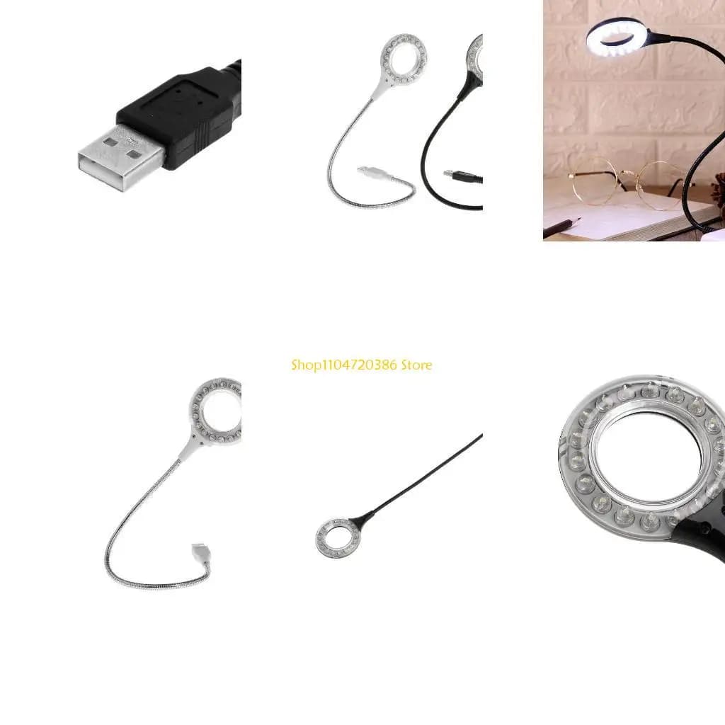 K0EA Anello LED Lampada da tavolo USB con luce da tavolo 5V Lampadina luminosa Collo cigno flessibile regolabile