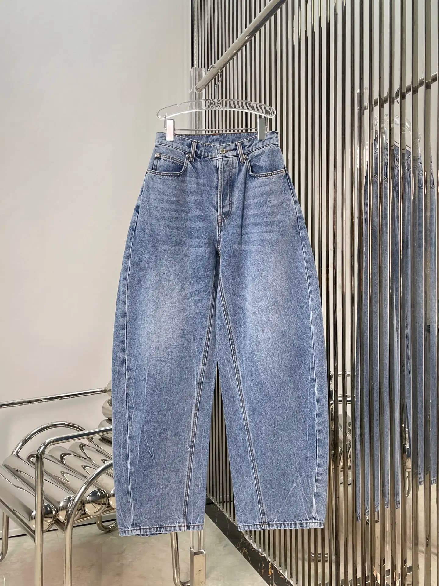 Retro Waed Knife Jeans Loose Slimming Long Pants Ba ket Letter Rhinestone l Waist Denim Autumn Ladies Loose...