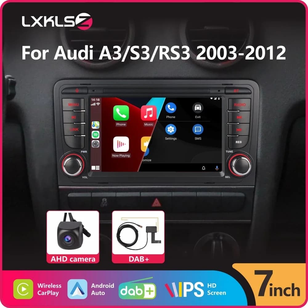 Autoradio con Wireless Carplay Android Auto per Audi A3 S3 RS3 2003-2012 con Touch Screen IPS da 7" DAB + AHD Telecamera posteriore