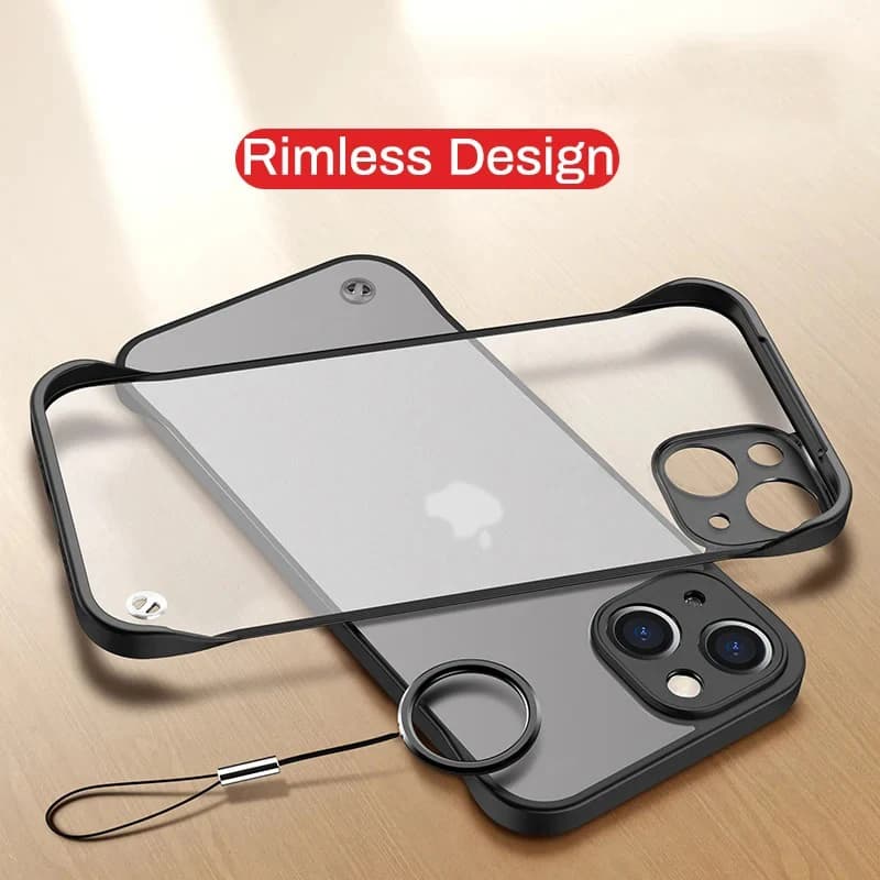 Custodia opaca senza cornice con protezione per obiettivo fotocamera per iPhone 13 Mini 14 15 Pro Max Plus Paraurti antiurto Senza bordi Cover rigida per PC