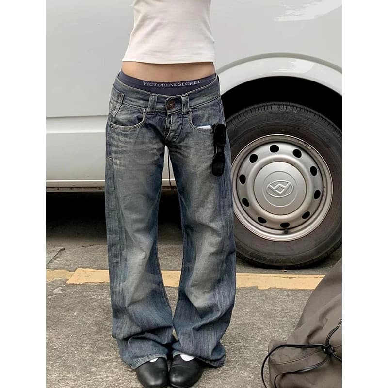 Jeans Baggy Blu da Donna Autunno 2026 Stile Y2K Harajuku Giapponese Anni '00 Pantaloni in Denim Vintage Americano Abbigliamento Trashy