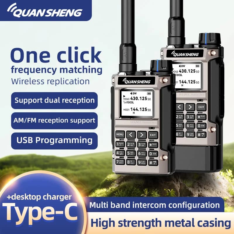 Quansheng UV-K1(8) Air Band Walkie Talkie 50-600 MHz Full Band Ricevi UHF VHF Ham Radio Frequenza wireless Copia Tipo-C Ricarica