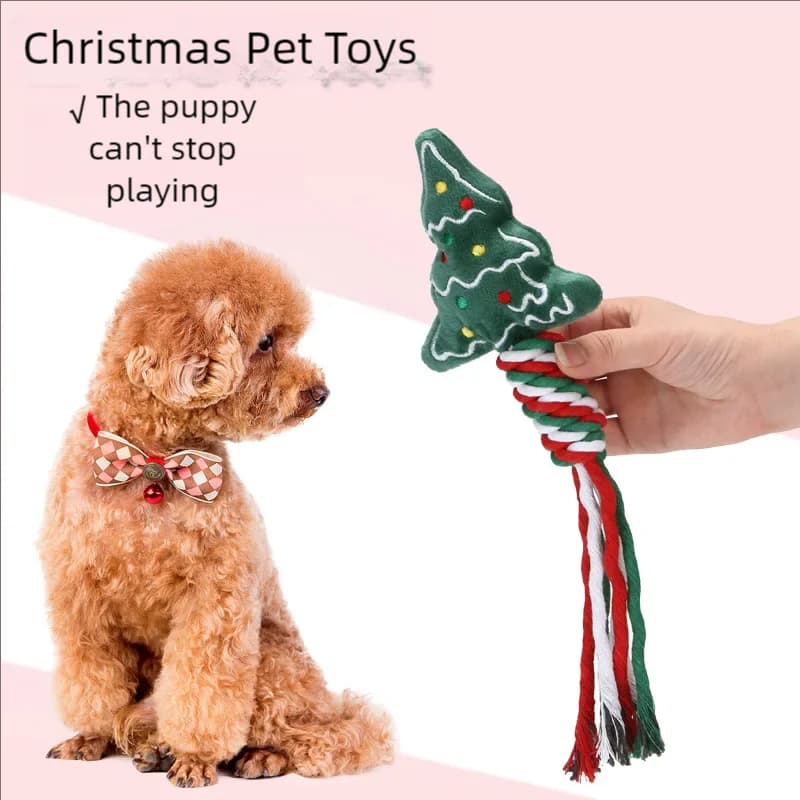 Natale piccolo giocattolo per cani da masticare peluche cucciolo di gatto nappa corda Babbo Natale fiocco di neve albero di Natale festivo animale domestico masticare giocattolo regali di festa