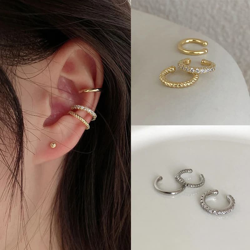 Set di 3 Orecchini a Clip Rotondi Semplici, Senza Foro, per Cartilagine, Ear Cuff