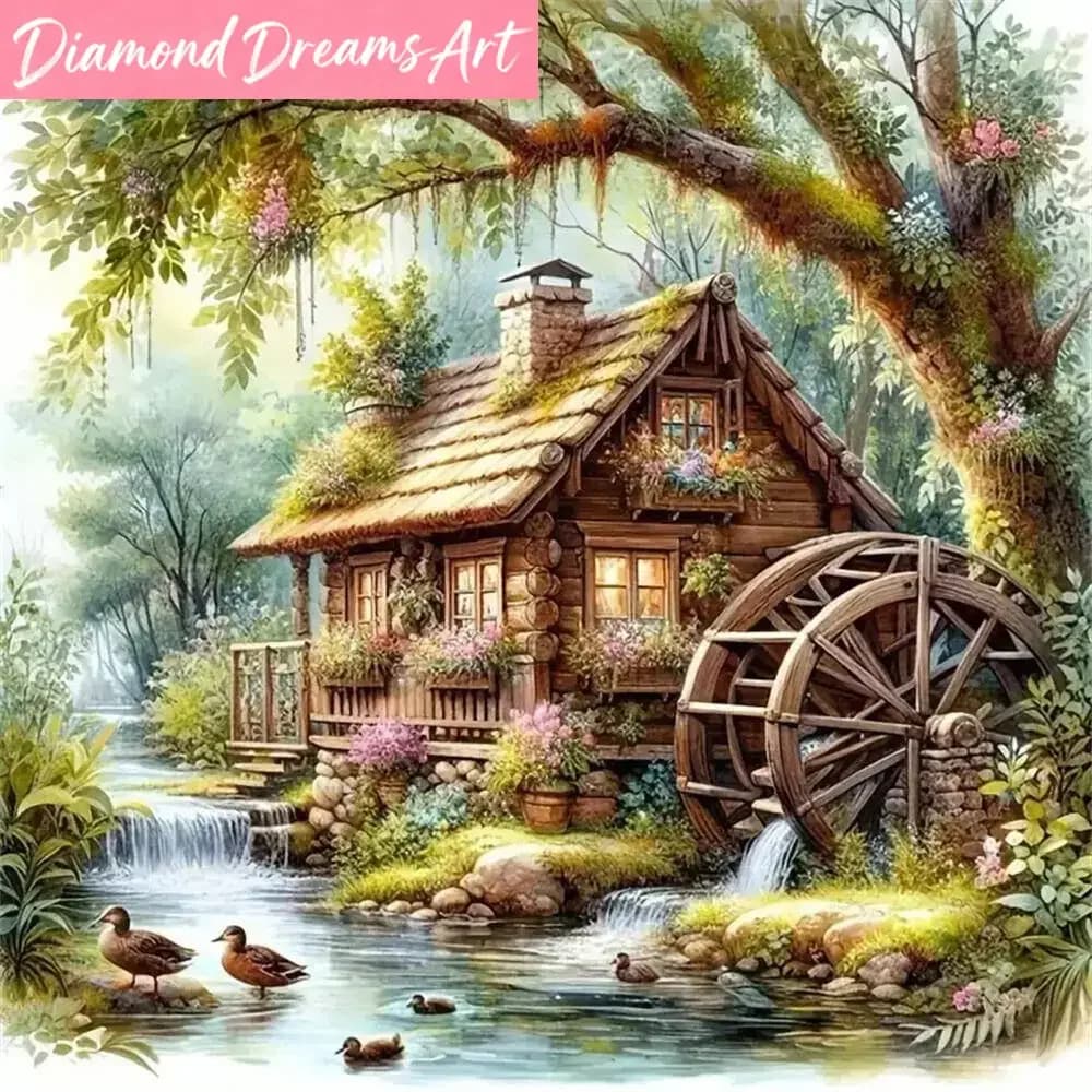 Frameless, Diamond Mosaic House Landscape Cross Stitch Kits Art Embroidery River DIY Picture Rhinestones Painting Tree Child Gif