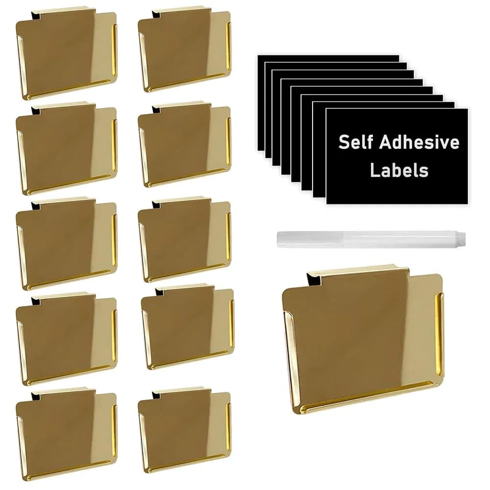 Porta etichette a Clip Clip per contenitori dorati per l'organizzazione della dispensa della cucina 10 pezzi di supporti per Clip con adesivi per lavagna da 60 pezzi