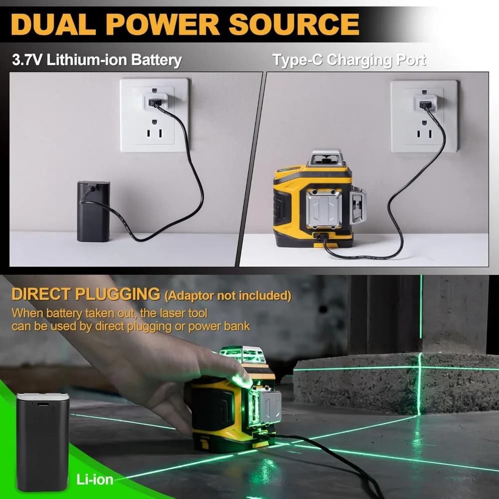 Livella Laser Verde Ricaricabile a 360 Gradi Autolivellante con Treppiede, Base Magnetica e Occhiali per Costruzioni, Piastrellature e Casa