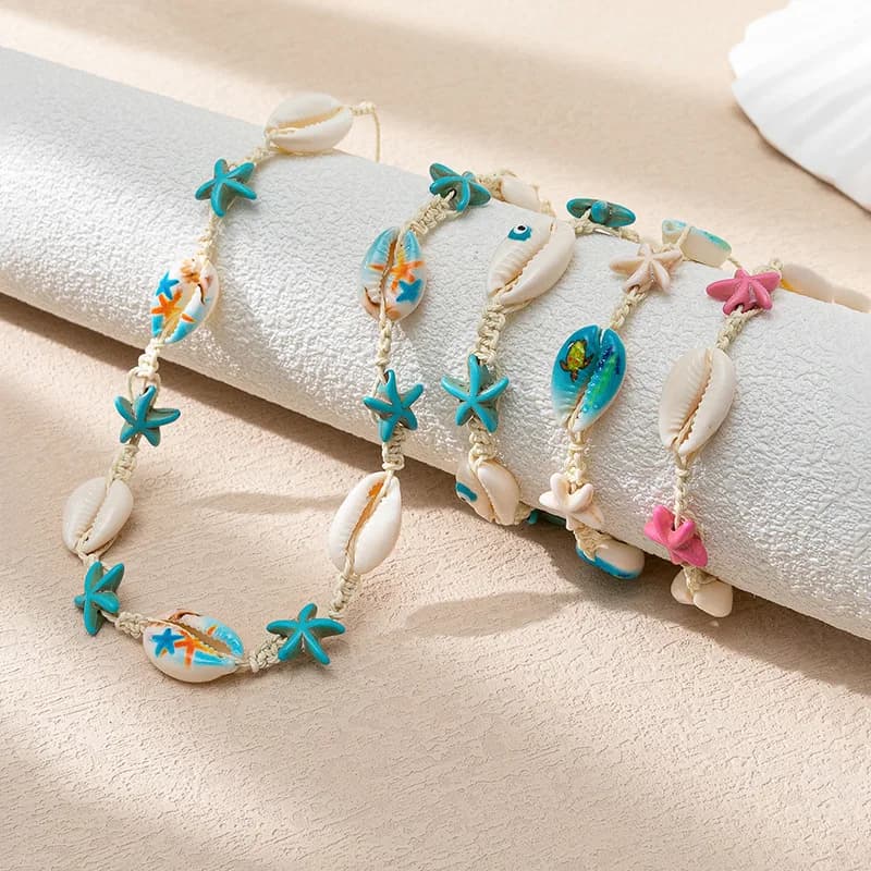 Nuovi Braccialetti Bohemien con Conchiglie Naturali per Donne, Bracciali Intrecciati con Stelle Marine e Tartarughe, Gioielli Estivi da Spiaggia, Regali