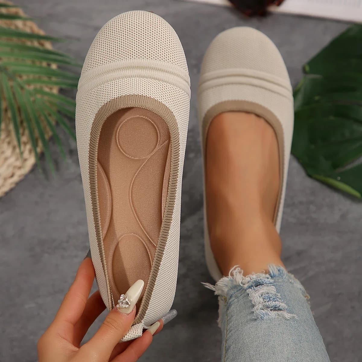 Scarpe da donna di grandi dimensioni primavera 2025 nuove scarpe basse da balletto lavorate a maglia scarpe da donna traspiranti da donna Tenis De Mujer
