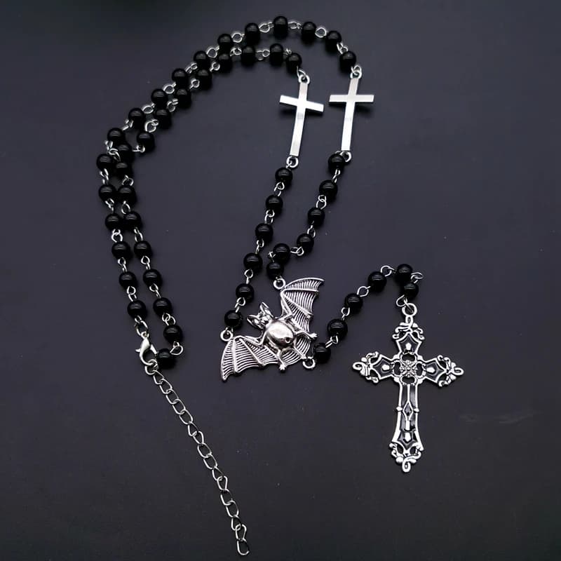 Cross Vampire Ankh Rosary Occult Goth Ankh Beads Bat Gothic Vampire Vampiric Beaded Egyptian Tradgoth Jewelry Gift Handmade