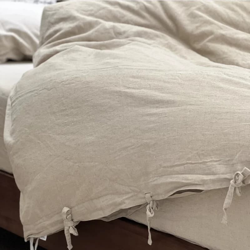 (1 Duvet Cover with Tie Closure,1 Flat Sheet,1 Fitted sheet,2 Pillowcases) Pure Linen Breathable Bedding Set Queen King Size