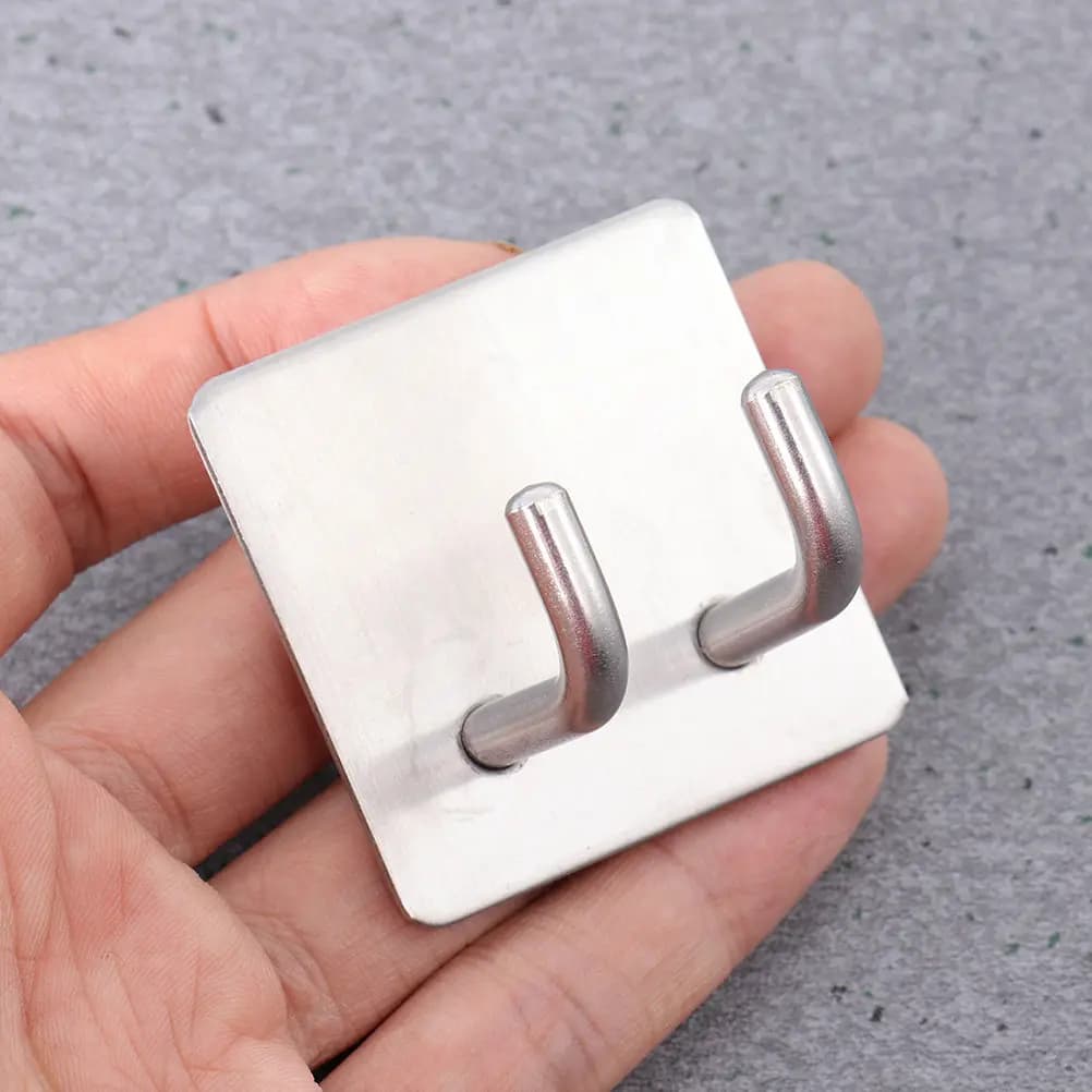 2Pcs Stainless Steel Wall Hooks Adhesive Bathroom Heavy Duty Coat Hooks No Punching Durable Silver Wall Hangers for Towels Bags