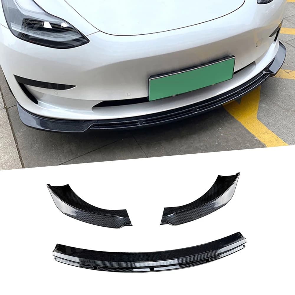 Front Bumper Lip Spoiler For Tesla Model 3 2017+ Diffuser Splitter Spoiler Protector Tuning Body Kit Exterior Accessories Parts