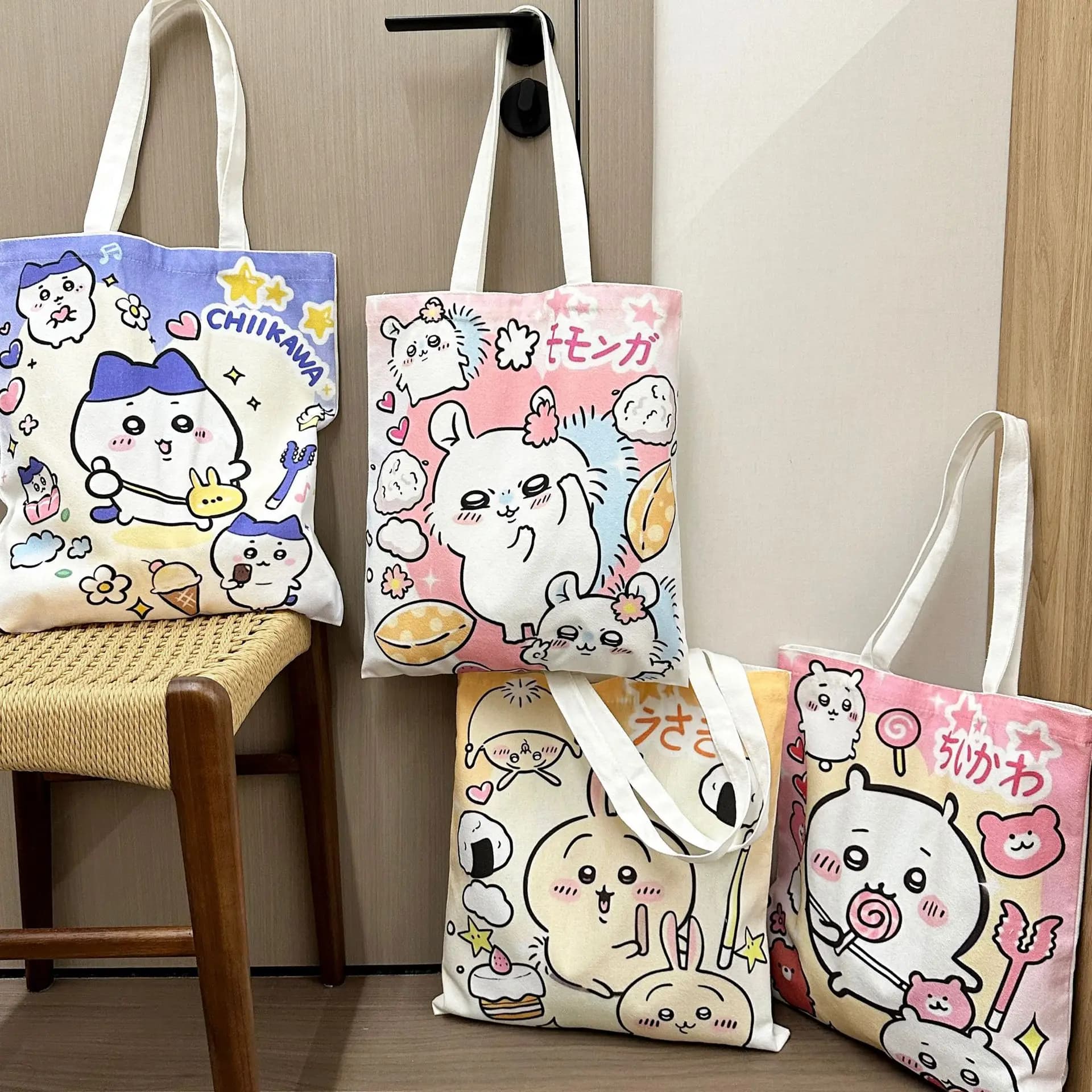 Borse a tracolla in tela Anime Chiikawa Hachiware Usagi, borsa casual da donna, borsa da shopping riutilizzabile di grande capacità per donna