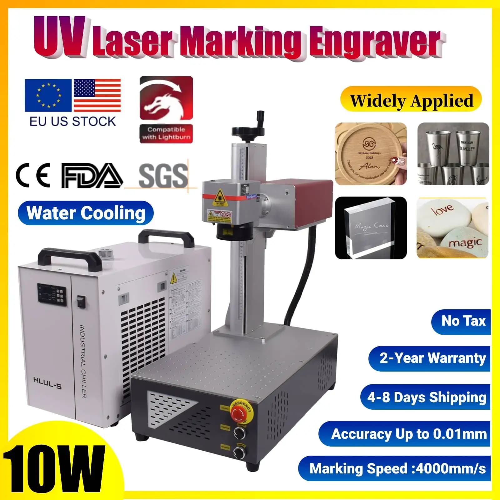 10 W UV CRS Laser Marking Machine Professional Laser Engraver with Water Cooling for Glass/wood/ PVC/metal/plastic leather etc.