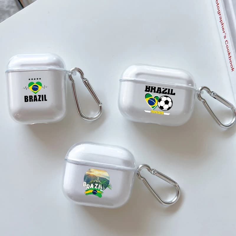 Custodia per Apple Airpods 2 1 custodie per auricolari con gancio brasile bandiera brasiliana calcio per Airpod Pro 3 Pro2 cover protettive trasparenti