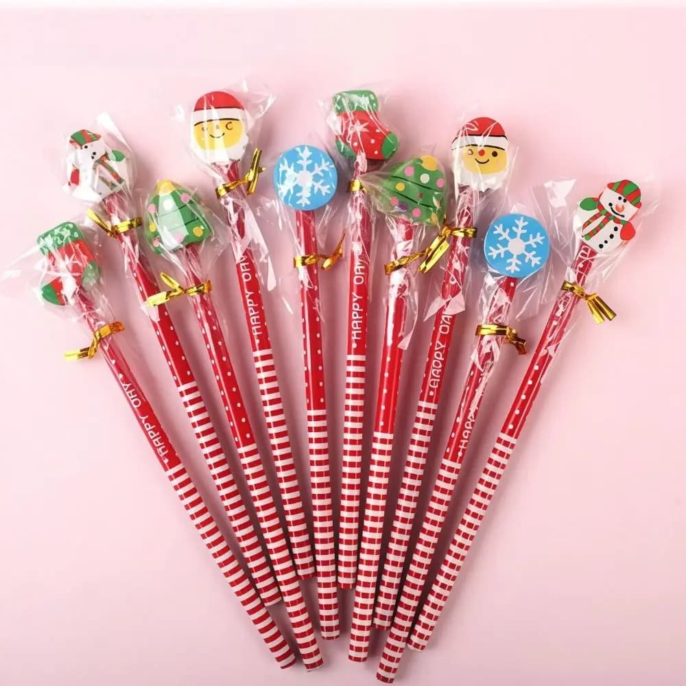 10pcs HB Christmas Pencils Random Pattern Eraser Tip Pencils With Eraser Cartoon Animals Holiday Pencil Set Writing & Drawing