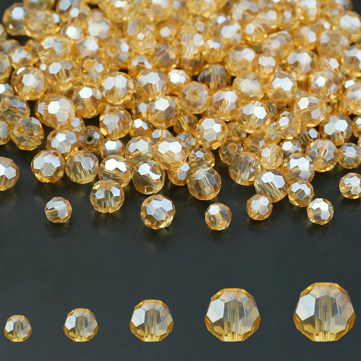 3/4/6/8/10MM sfaccettato rotondo dorato champagne cristallo austriaco perline allentate del distanziatore per la creazione di gioielli bracciali collane fai da te