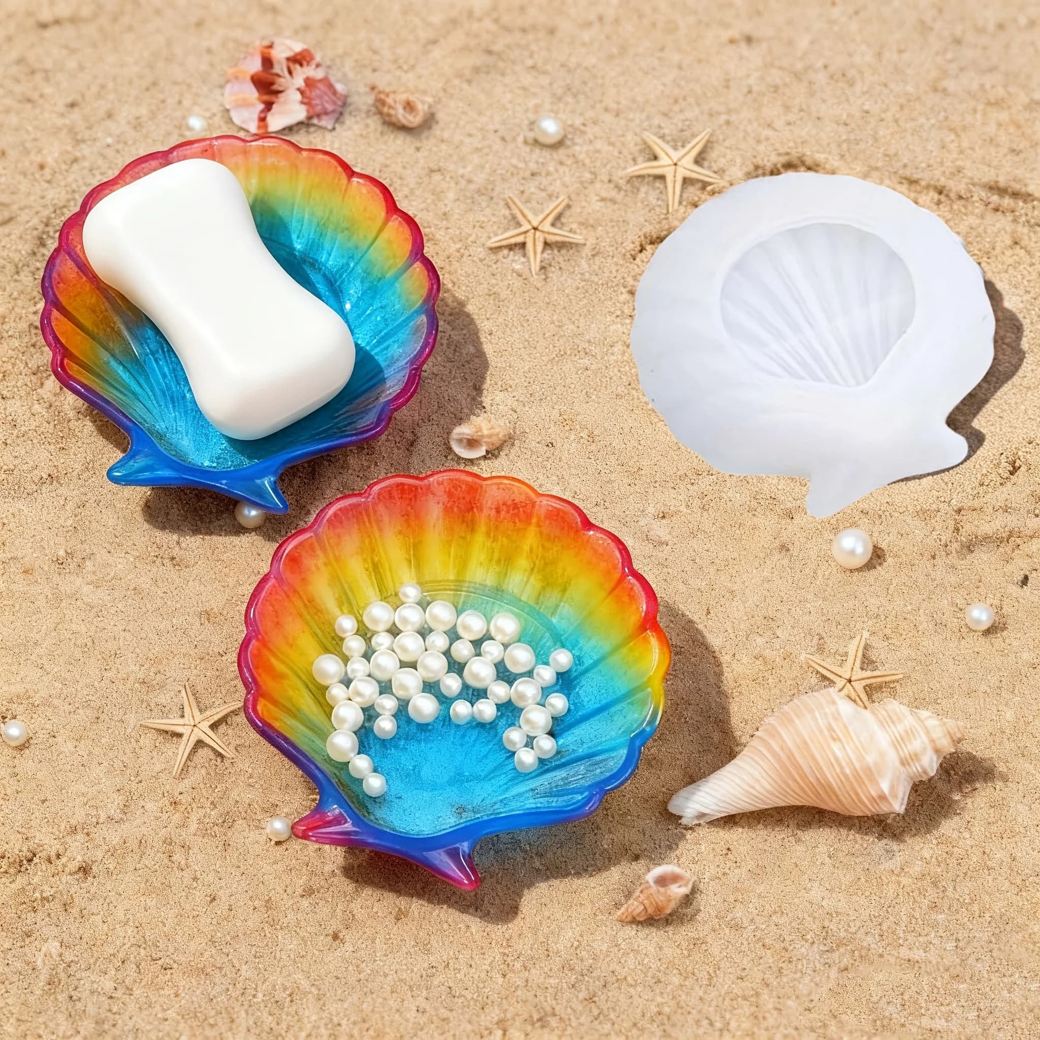 1 piece of resin mold with silicone shell, diy craft jewelry box, soap shell, home decoration with storage plate