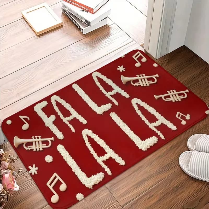 Christmas FA LA LA Doormat Soft Floor Rug Music Note Trumpet Snowflake Pattern Entrance Kitchen Holiday Decor Carpet