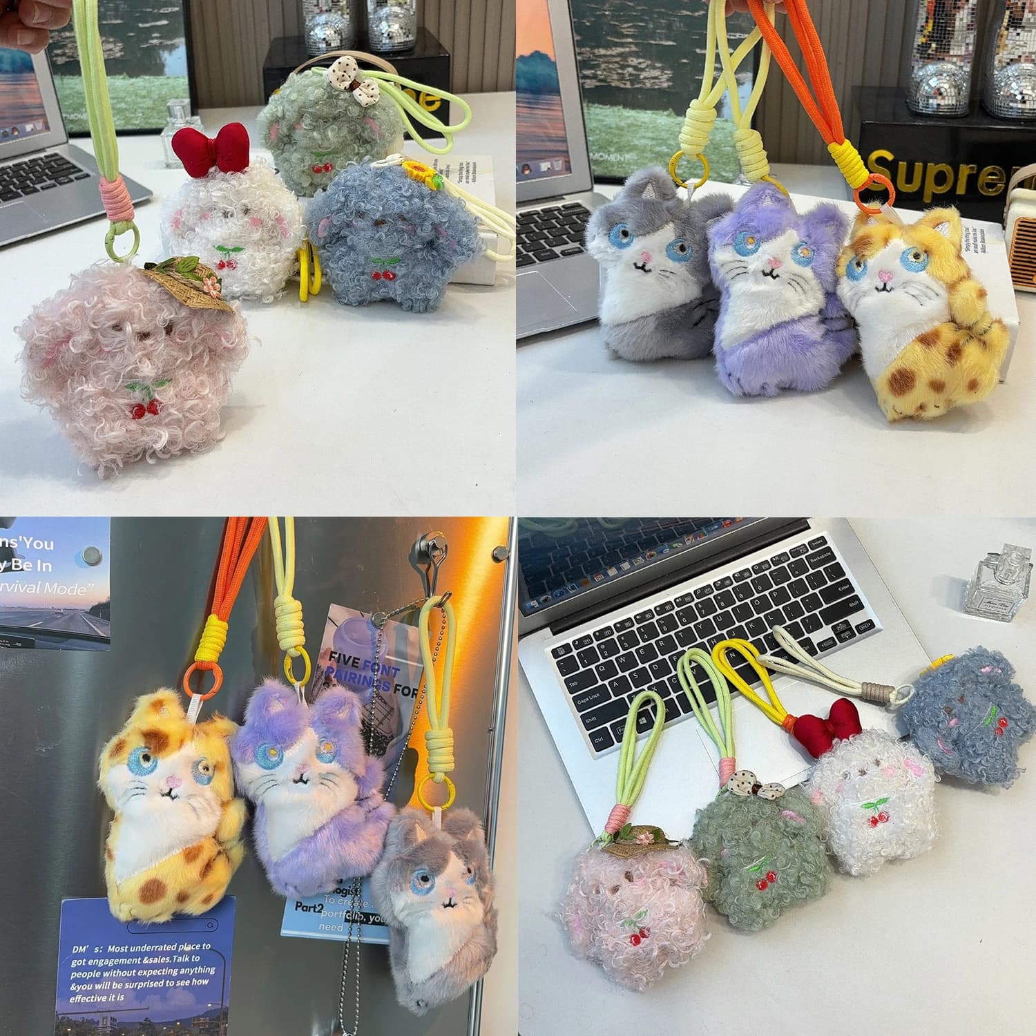Cat Plush Keychain Adorable Fuzzy Embroidered Face Mini Bag Pendant Perfect Holiday Gift for Kids Friends