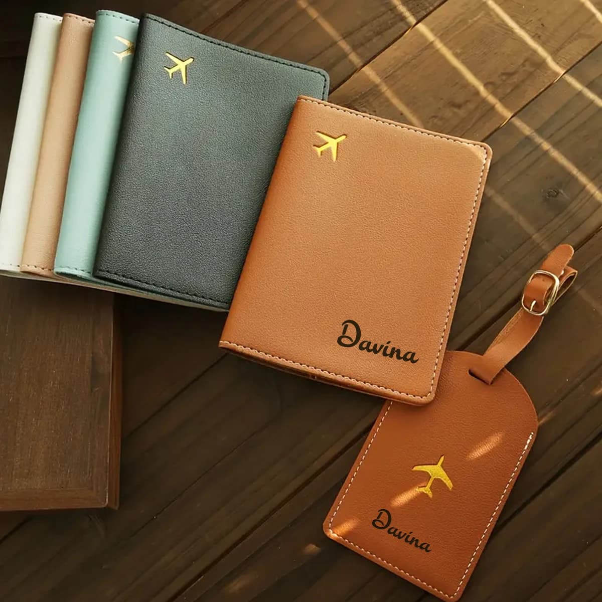 Set Porta Passaporto e Etichetta Bagaglio Personalizzati in Pelle, Regalo per la Mamma, Design Elegante
