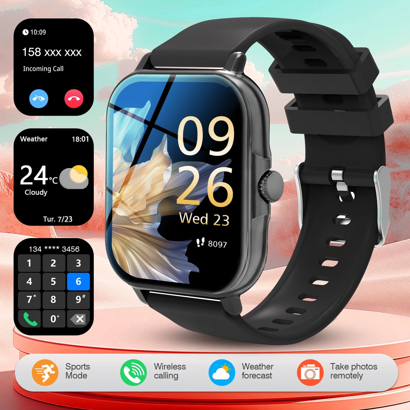 Smartwatch con chiamate Bluetooth, fitness tracker, monitoraggio del sonno, sveglia, compatibile con Android e iPhone