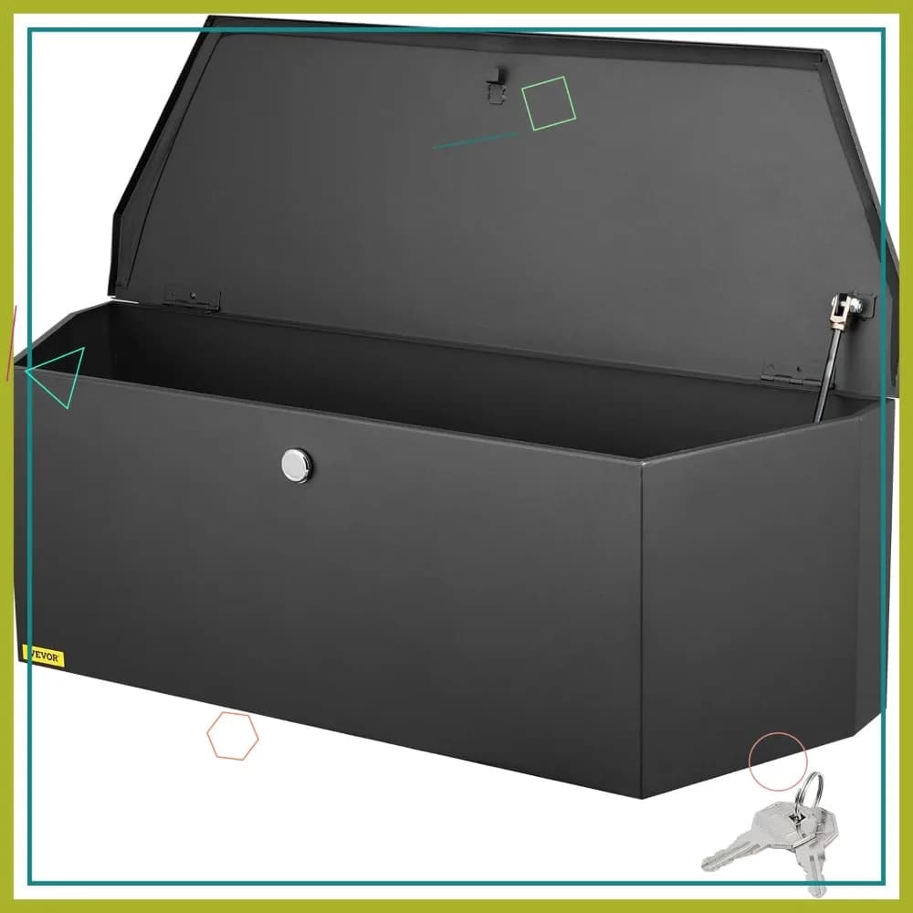Reinforced Tool Box for Train Hook with Lock, Steel Organizer for Pickup, Camper, SUV - 36x12x12