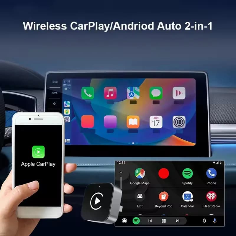 CarPlay Android Auto wireless adapter, smart USB dongle, plug and play automatic connection for iPhone and Android, factory wired car