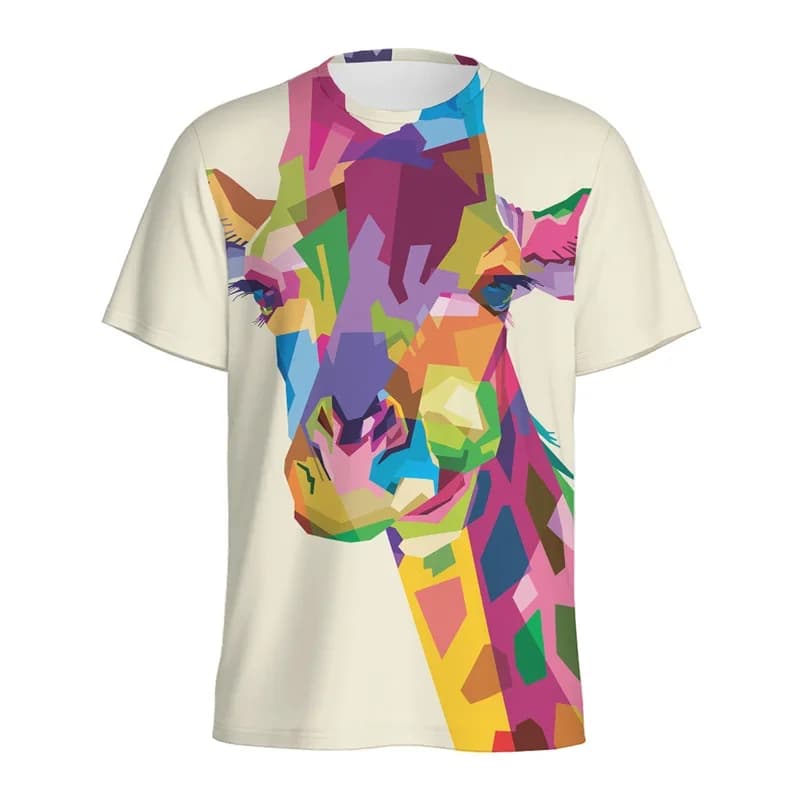 T-shirt con motivo giraffa carina per uomo, maglietta estiva stampata in 3D, maglietta alla moda con collo rotondo e maniche corte, magliette per bambini, top versatili