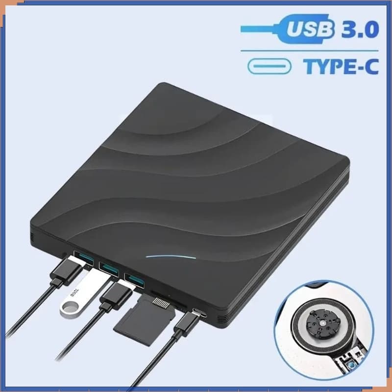 Unità Esterna Multifunzione 7-in-1 USB3.0 TypeC, Masterizzatore CD DVD, Lettore Schede SD, Lettore USB, Velocità di Lettura CD 24X, CD-RW