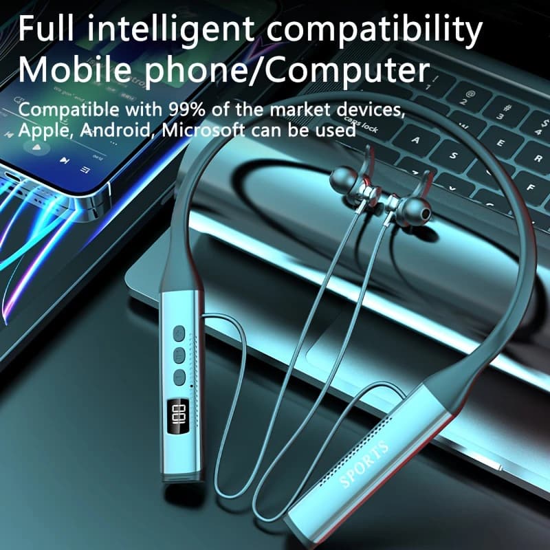 Bluetooth 5.4 Sport Wireless Headphones Noise reduction Headphones with Neck Headset LED Display HIFI Headphones TWS with Microphone TF Card