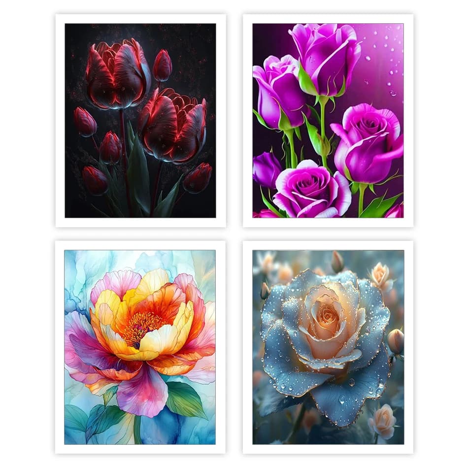 1pc frameless Paint By Number Adult Kit Flowers Acrylic Paints Canvas Drawing Paint Kit Handiwork Watercolors Handmade Art Suppl