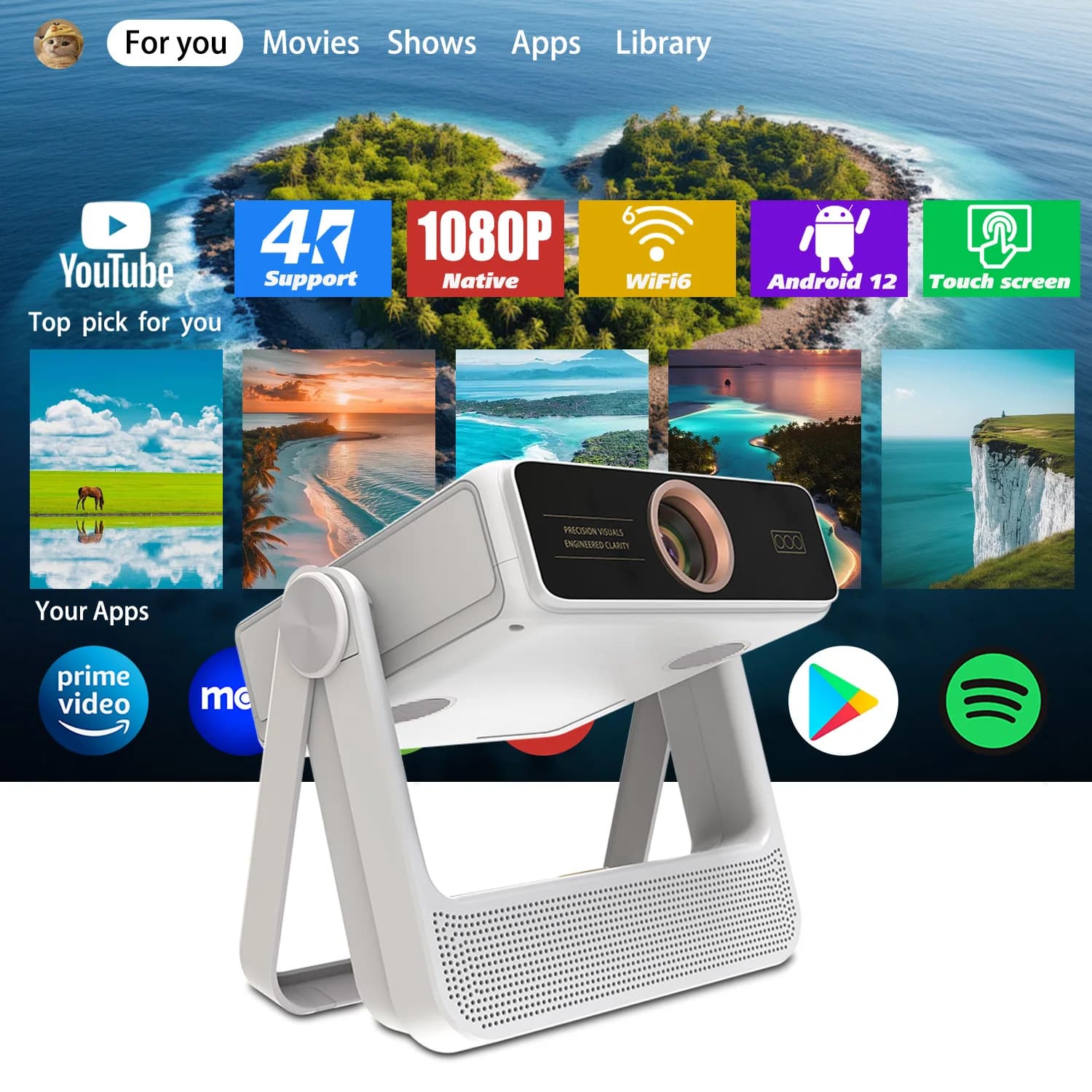 Proiettore intelligente a doppio schermo, sistema Android, messa a fuoco e correzione completamente automatiche, regalo di Capodanno