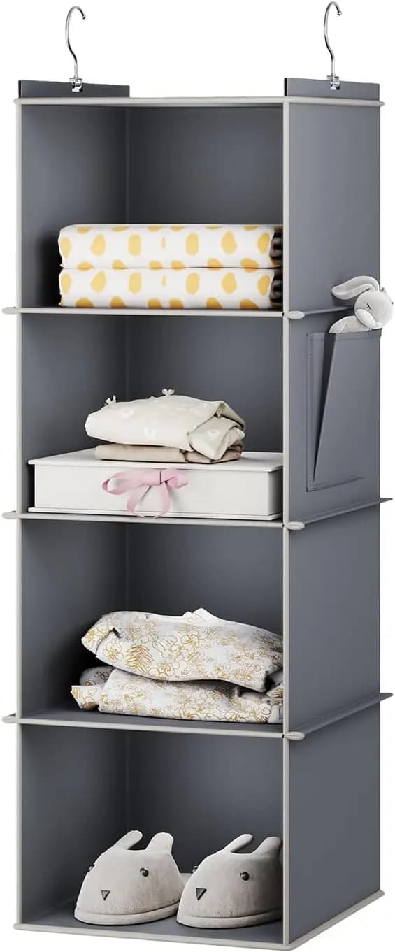 Organizzatore per Armadio a 4 Ripiani con Scaffali Portaoggetti, Design Salvaspazio in Tessuto Grigio