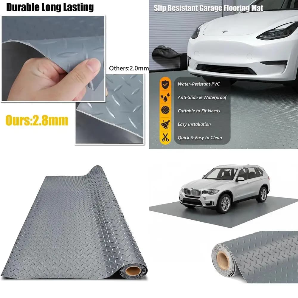 PVC garage pad thickened, waterproof protection for cars, trailers, SUVs, basements and gyms (Grigio) - 1ft x 31ft