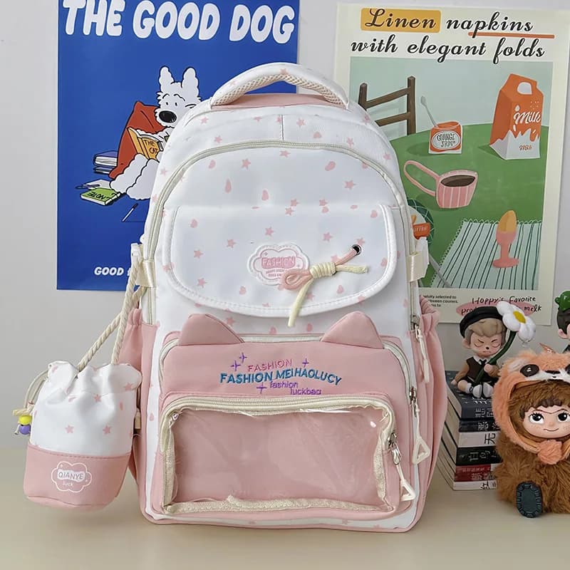 Nuovo Zaino Anime Trasparente Carino, Grande Capacità, Semplice e Casual, Borsa Scolastica per Studenti, Comoda e Versatile, Texture Ita
