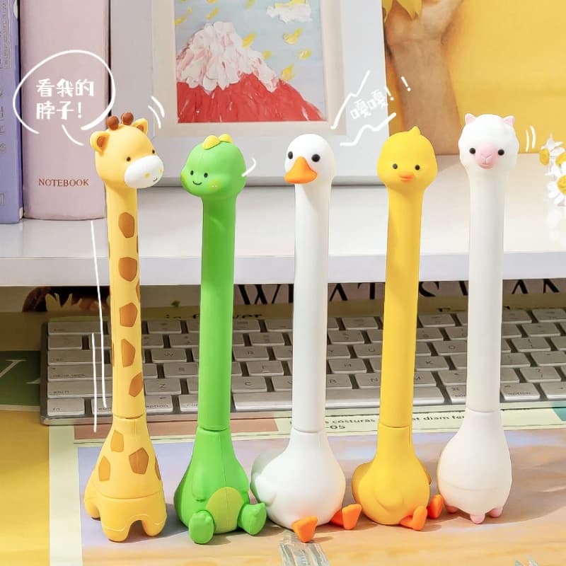 Penna a Sfera Creativa a Forma di Animale Cartoonesco, Inchiostro Gel Nero 0.5mm, Penna Carina Giraffa e Anatra ad Asciugatura Rapida per Studenti