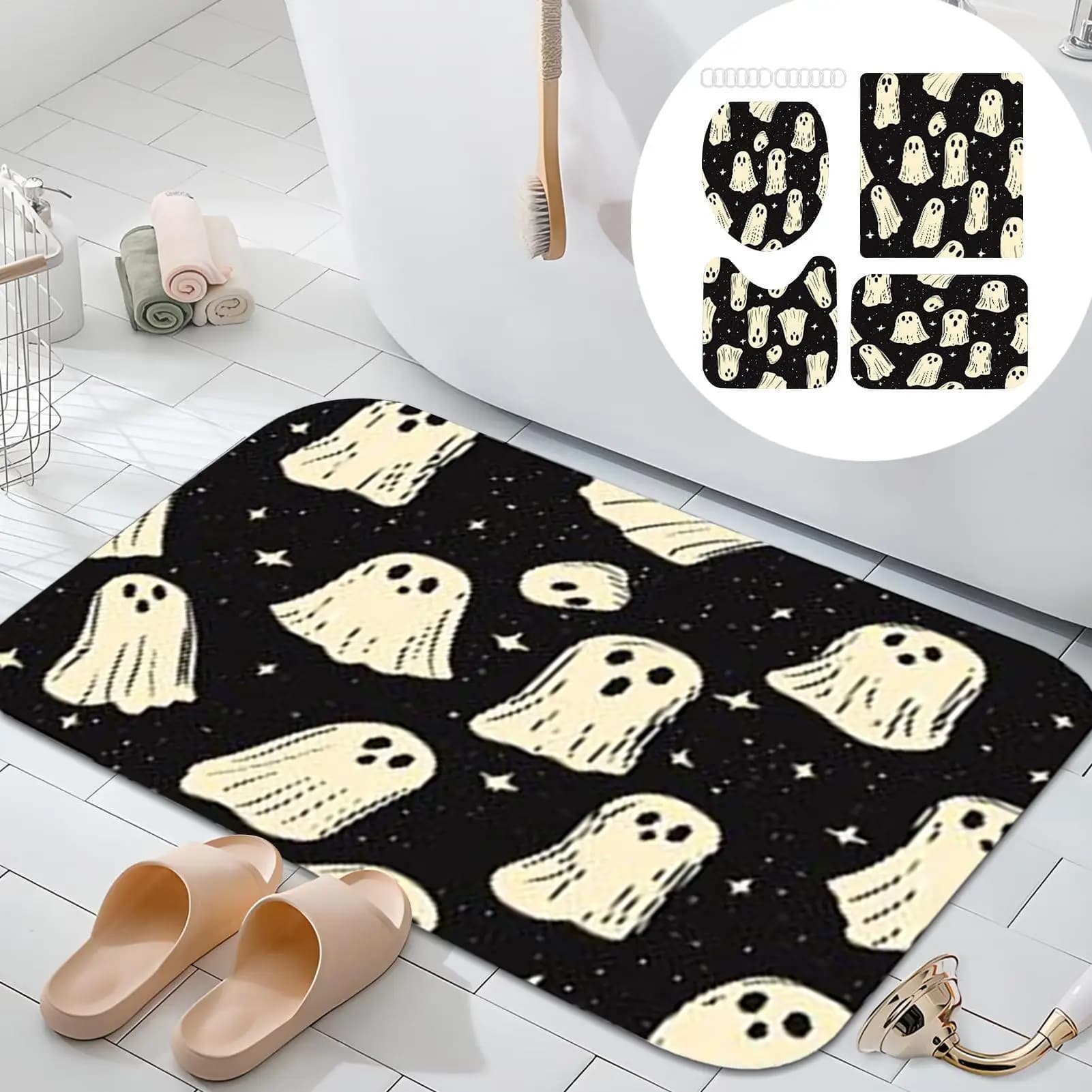 Tende da doccia per Halloween Spettrale Bagno Fantasma Tende Horror Accento domestico per Hotel Ristorante RV Appartamento Noleggio