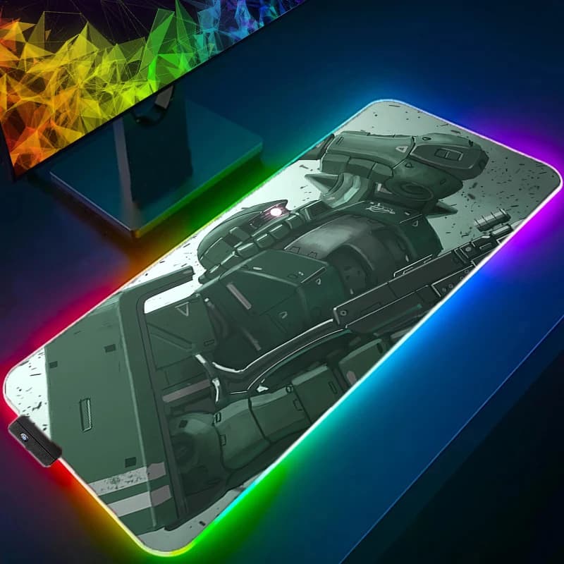 Tappetino per Mouse RGB con Bordo Cucito, Retroilluminato, Accessori per Gaming, Tappetino LED per Tastiera e Mouse, Stile Mobile Suit Gundam