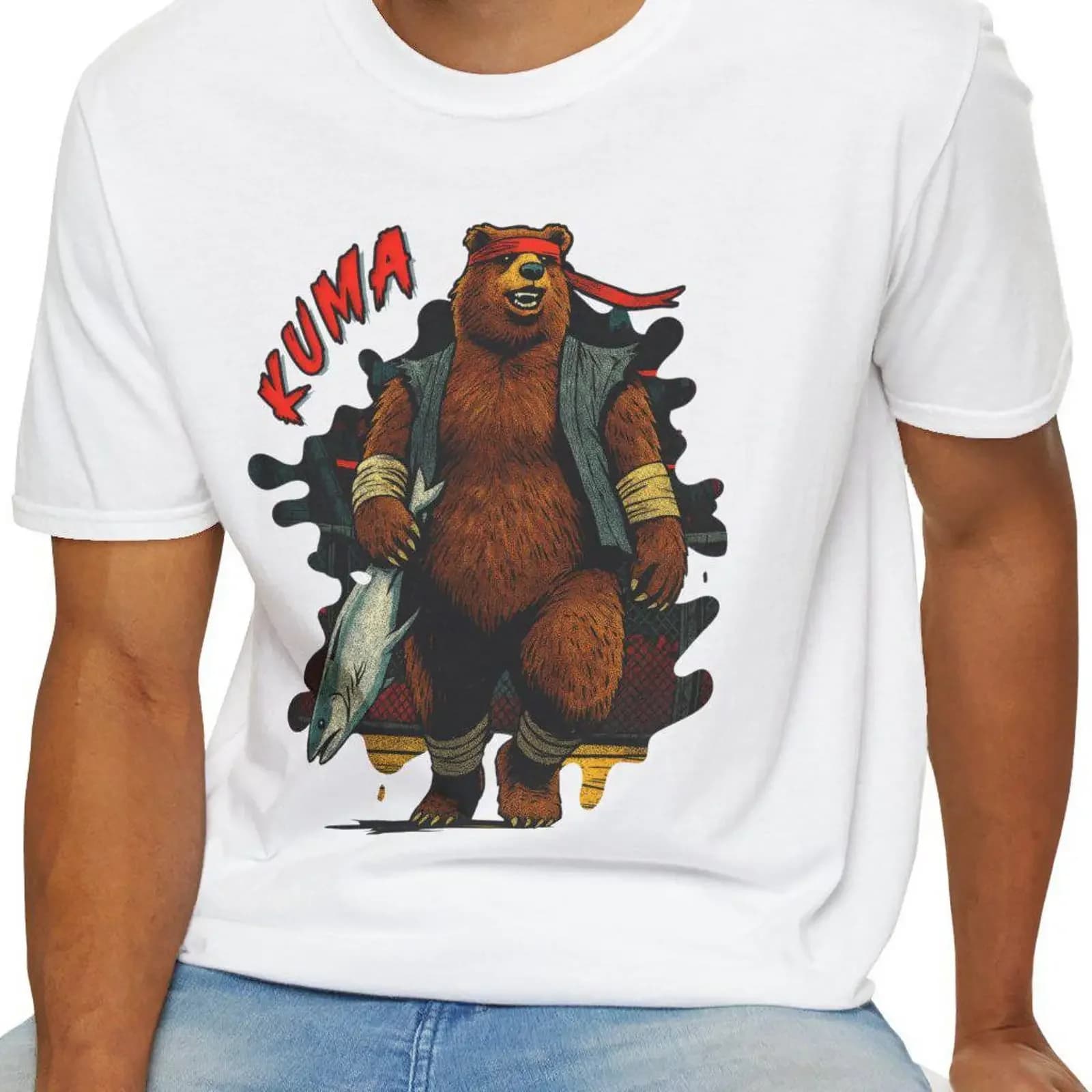 Maglietta Tekken 8 Kuma con stampa Salmon, vintage, effetto lavato, grafica streetwear, traspirante, leggermente versatile, morbida