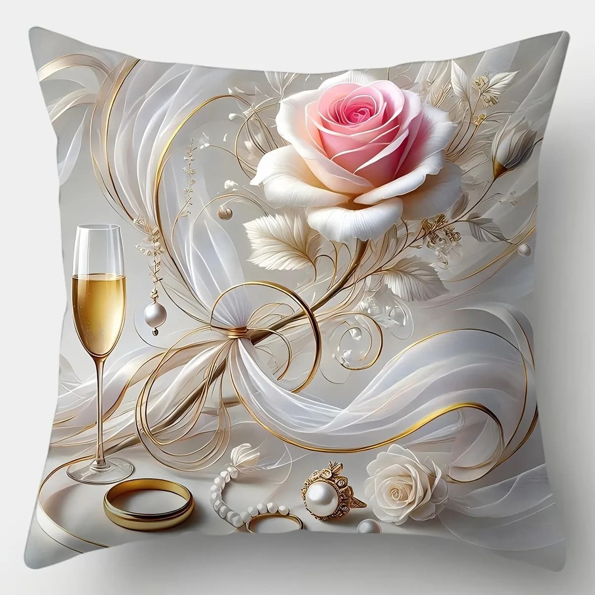 Fodera per cuscino moderna a tema rosa e champagne, con cerniera, per camera da letto e divano