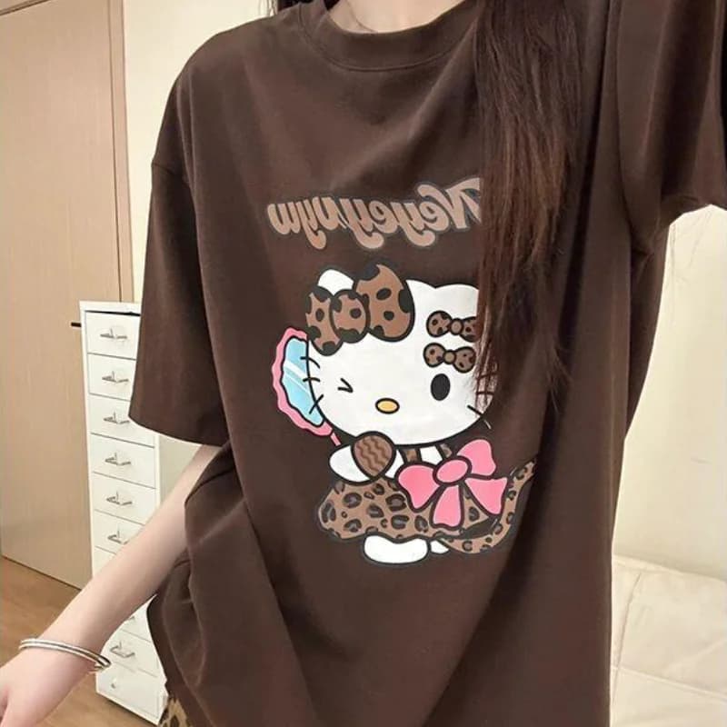 Sanrio Hello Kitty Girl Short Sleeved T-shirt Women's Slim fit for casual daily use Kawaii Cartoon Tee Tops Women's Clothing