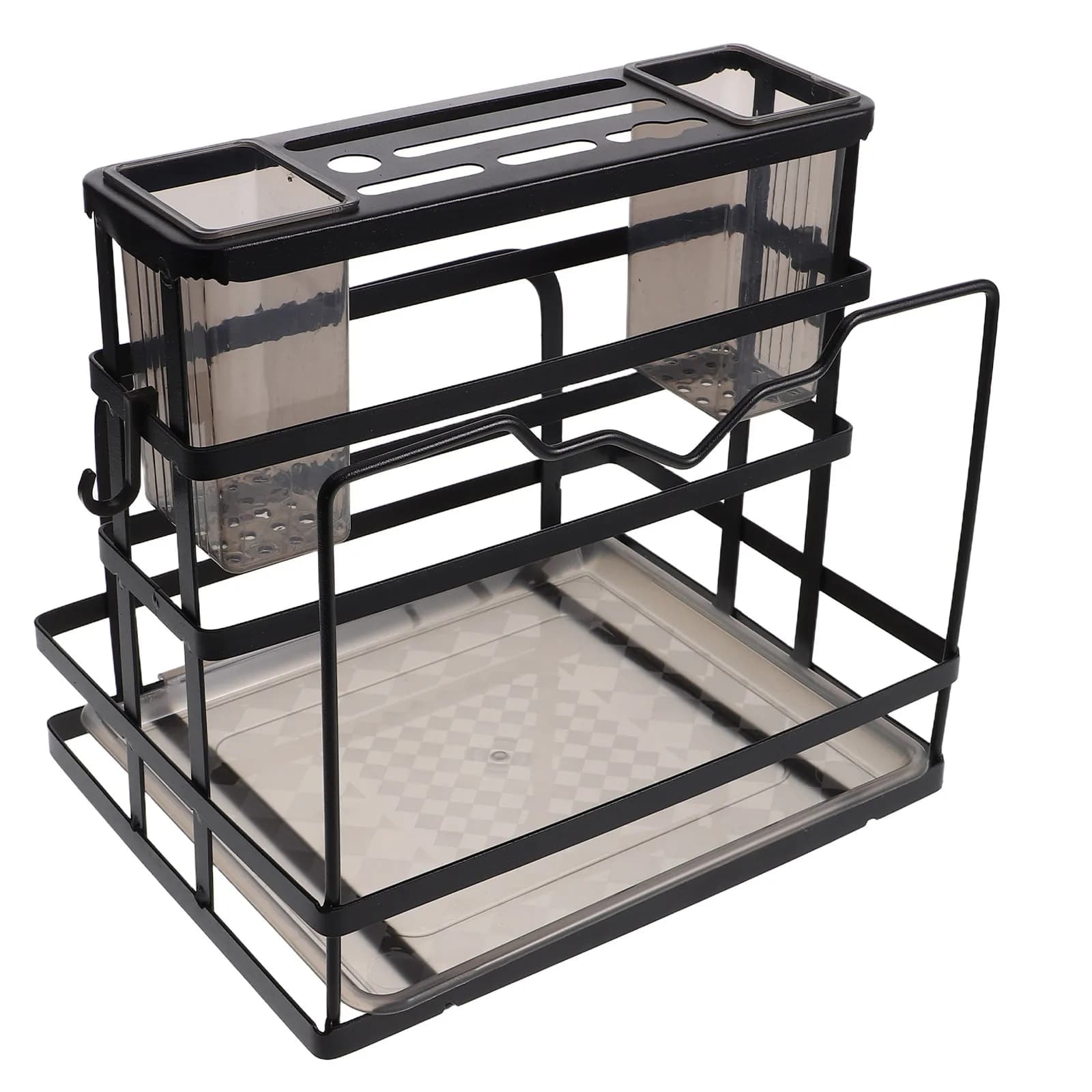 Carbon Steel Kitchen Storage Rack Sink Organizer Sponge Holder Knife Holder Removable Drain Tray for Cutting Board Chopsticks
