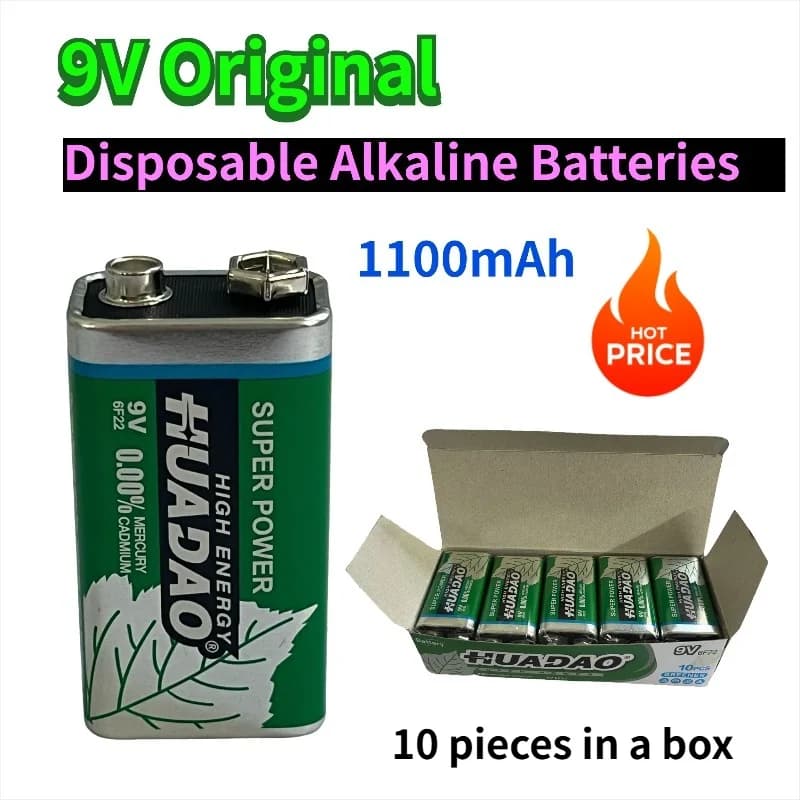 Batteria alcalina usa e getta 6F22 9V 1100mAh adatta per microfono multimetro giocattolo rilevatore di fumo walkie-talkie backup