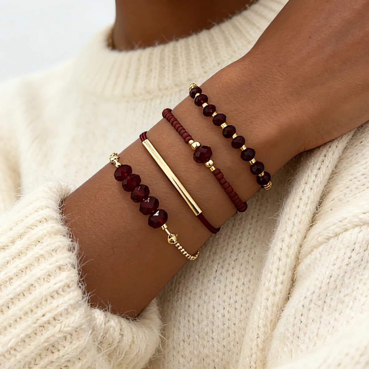 4 pezzi/set braccialetti di pietra di vetro rosso moda per le donne accessori di gioielli fatti a mano Boho