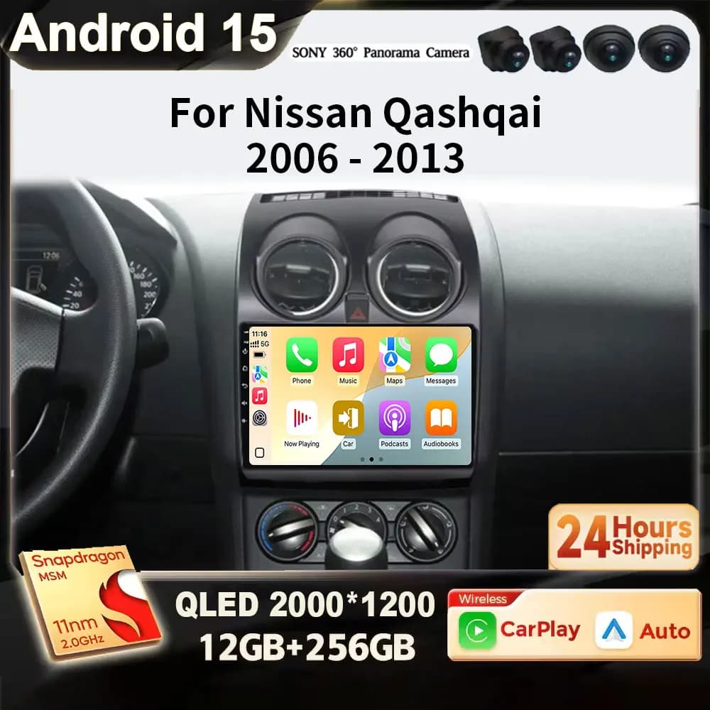 Per Nissan Qashqai 1 J10 2006 - 2013 Android 15 Auto Car Radio Senza Fili Carplay Stereo Bluetooth Lettore Multimediale Schermo GPS 4G