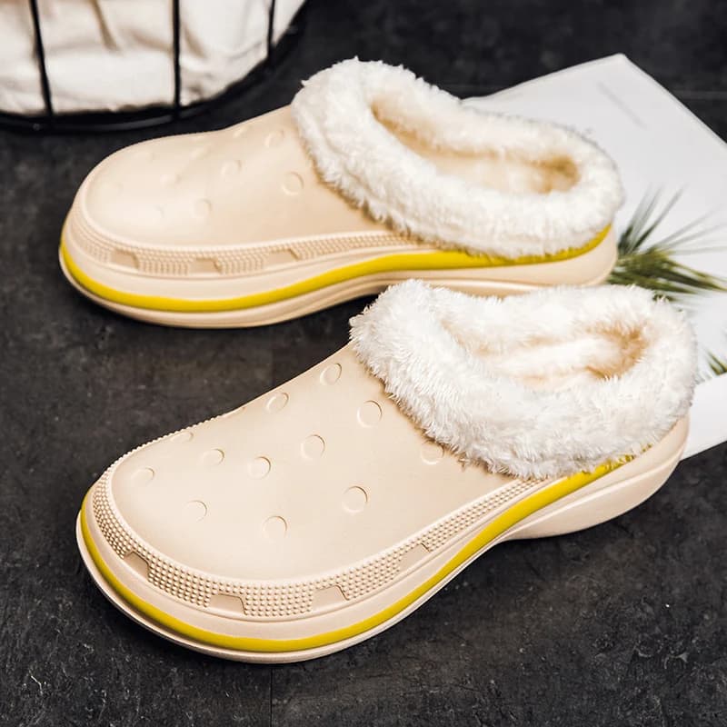 Indoor Home Cotton Slippers Thick Plush Fleece Lining Anti Slip Soft Sole Warm Closed Toe Bedroom Bathroom Slides Men Women