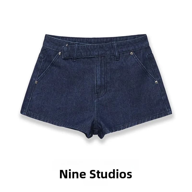 Sexy Denim Shorts with Belt Retro Waist for Women Trendy Cotton Jeans Tight Fit Spring Fashion Ladies' Shorts
